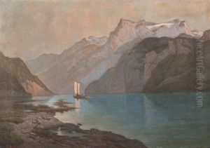 Lac Des Quatre-cantons Et Vue De La Jungfrau by Alfred Edouard Beguin