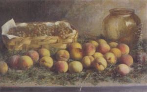 Stilleben Mit Pfirsichen, Trauben Und Vase by Johanna Beha-Castagnola