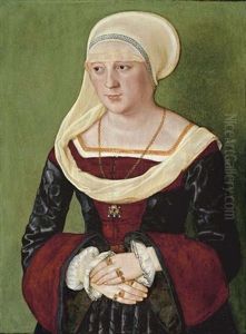 Portrait Of Anna Scheit In Red And Black Costume by Barthel Beham