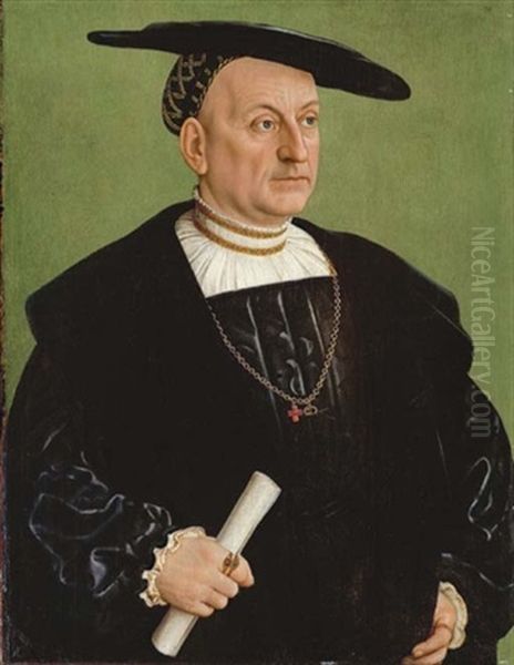 Portrait Of Onophrius Scheit In A Black Coat And Hat, A Scroll In His Right Hand - view 1