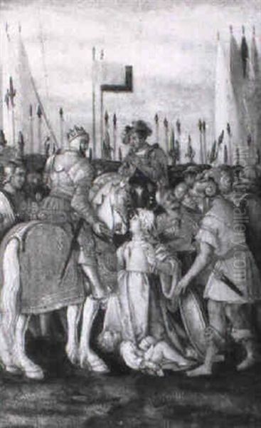 Frau Vor Dem Kaiser Trajanus Kniend Inmitten Einer Schlacht - view 1