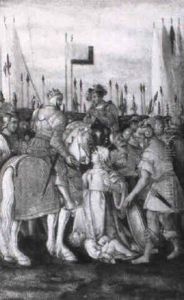 Frau Vor Dem Kaiser Trajanus Kniend Inmitten Einer Schlacht
