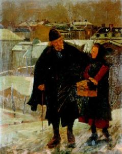 Grosvater Mit Enkel In Winterlicher Stadt