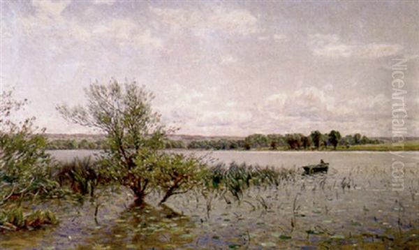 Seelandschaft Im Fruhling Mit Ruderboot - view 1