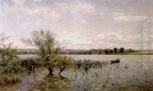 Seelandschaft Im Fruhling Mit Ruderboot Seelandschaft Im Fruhling Mit Ruderboot