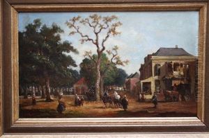 Flanerende Mensen En Paardenkoets Op Boomrijk Stadsplein, Mogelijk Lange Voorhout Den Haag