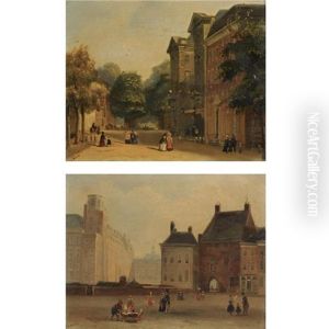 A View Of The Korte Voorhout Towards The Haagse Comedie, The Hague (+ A View Of The Buitenhof With The Gevangenpoort, The Hague; Pair) by Carel Jacobus Behr