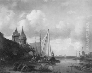 A Part Of A Dutch Port by Carel Jacobus Behr