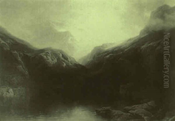 Lake Landscape With Snow Capped Mountains Beyond - view 1