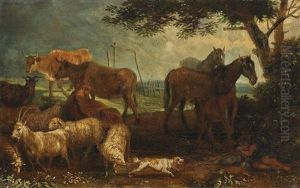 Shepherd With Cattle By The Water - Resting Shepherd With Cattle by Joachim-Franz Beich