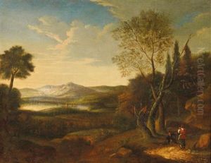 Weite Landschaft Mit Wanderern Am Wegesrand
