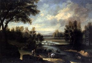 Landschaft Mit Fluss Und Traidlerpferden by Joachim-Franz Beich