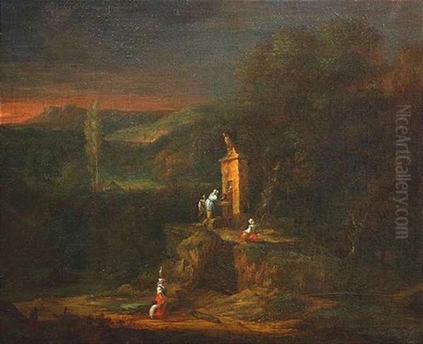 Frauen An Einem Brunnen In Italianisierender Landschaft - view 1