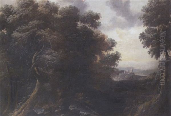 Felsige Baumlandschaft Mit Blick In Eine Weite Burgenlandschaft - view 1