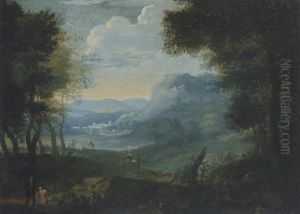 Heroische Landschaft Mit Einer Antiken Stadt Im Gebirgstal In Der Ferne by Joachim-Franz Beich