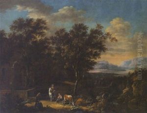 Waldlandschaft Mit Einer Brunnenanlage by Joachim-Franz Beich