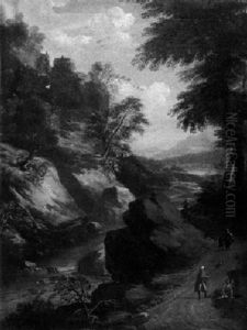 Felsige Fluslandschaft Mit Figurenstaffage by Joachim-Franz Beich