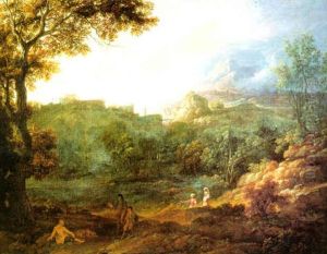 Sudliche Romantische Berglandschaft Mit Rastenden Wanderern An Einem Flus by Joachim-Franz Beich