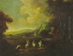 Falkenjagd In Einer Gebirgigen Landschaft