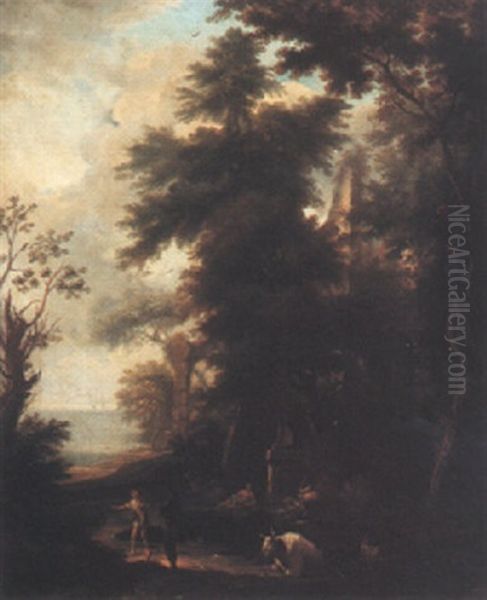 Landscape With Figures And Cattle, Seascape Beyond - view 1