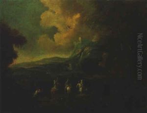 A Hawking Party On A Hillside In A Landscape by Joachim-Franz Beich