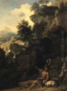 Johannes Der Taufer In Einer Felsigen Landschaft by Joachim-Franz Beich