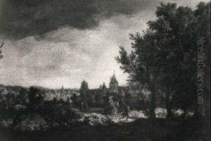 Reiter Mit Lanzentr,ger Und Spazierendes Paar Reiter Mit Lanzentr,ger Und Spazierendes Paar
