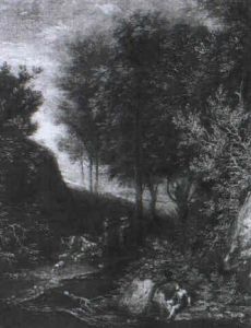 Waldlandschaft Mit Einem Angler Und Hirten Mit Ihrer Herde Am Bach thumbnail