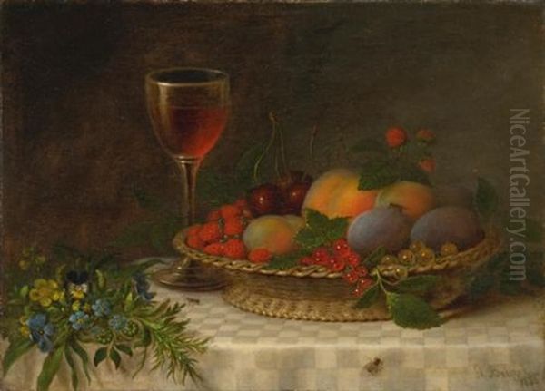 Still Life With A Basket Of Fruit, A Glass Of Sherry And A Bouquet Of Flowers - view 1