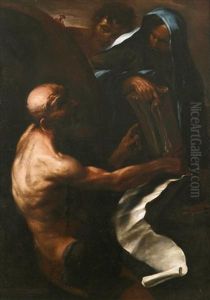 Diogenes Seated In His Barrel Discussing Philosophy With Two Disciples