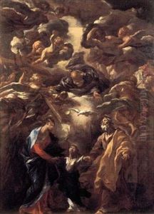 La Sainte Famille, Dieu Le Pere Et Le Saint Esprit Avec Les Anges Portant Les Instruments De La Passion