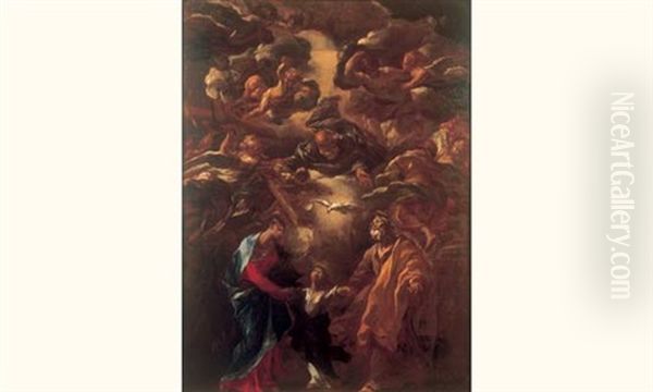 La Sainte Famille, Dieu Le Pere Et Le Saint Esprit Avec Les Anges Portant Les Instruments De La Passion - view 1
