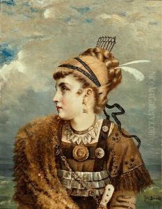 Brustportrait Einer Anmutige Wikingerfurstin Mit Kostbarem Gold- Und Silberschmuck Sowie Pelzumhang