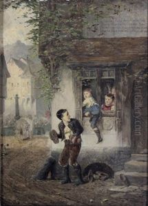 Lausbuben Klettern Durch Ein Fenster In Ein Haus by Fritz Beinke