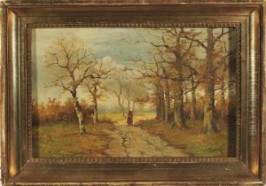 Wanderin In Einer Herbstallee by Fritz Beinke