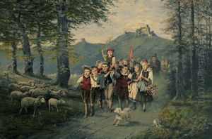 Schulklasse Auf Fruhlingsausflug