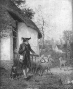 Ein Schafer Hat Die Stalltur Geoffnet Und Entlast Seine Tiere Ins Freie by Fritz Beinke