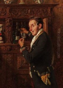 Kammerdiener Mit Einem Probierglas Am Buffet Kammerdiener Mit Einem Probierglas Am Buffet
