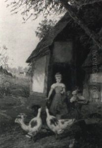 Hirtenmadchen Aus Der Schwalm Mit G,nsen Und Schafen by Fritz Beinke