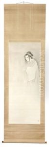 Depicting A Female Yokai (ghost), Dressed In A White Burial Kimono With Black Dishevelled Hair, Floating In The Air (diptych)