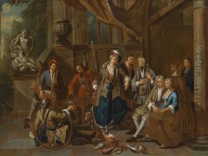 Eine Elegante Gesellschaft Kehrt Von Der Jagd Zuruck by Ignace van der Beken