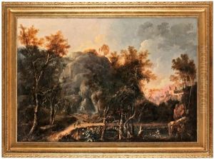 Landscape With Mountains And Figures by Louis Belanger