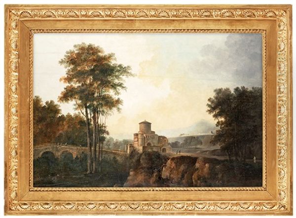 Sydlandskt Landskap Med Slottsbyggnad Vid En Bro - view 1