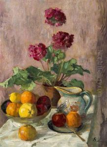Still Life With Flower And Fruit by Victor Belanyi