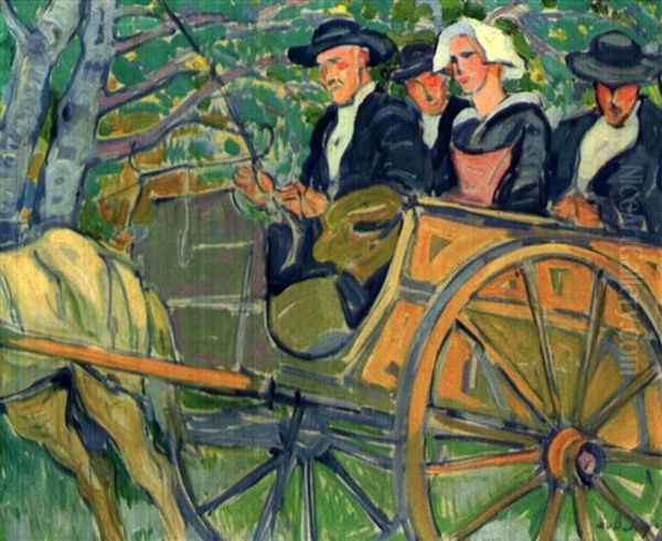 Quatre Paysans Bretons Dans Une Carriole - view 1