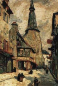 Rue Animee En Bretagne by Pierre De Belay