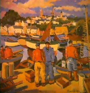 Pecheurs Dans Un Port De Bretagne