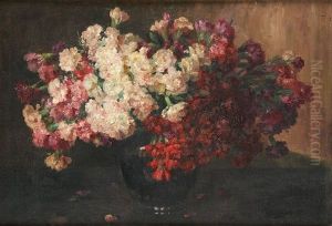Vase Fleuri D'oeillets by Joseph De Belder
