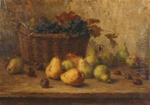 Nature Morte Au Panier De Raisins, Des Poires Et Des Prunes Sur La Table by Joseph De Belder