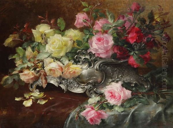 Nature Morte Avec Roses Dans Une Coupe En - view 1